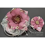 髪飾り 2点セット 浅蘇芳 和柄 レース 花 フラワー クリアビーズ | SOUBIEN | 詳細画像3