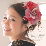 髪飾り 2点セット 赤 花 フラワー オーガンジー レース ラメ ビーズ | SOUBIEN | 詳細画像1 