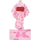 浴衣 子供 女の子 花柄 バラ 桜 蝶々 紅梅織り ピンク ゆかた 女児 | BiSOU | 詳細画像2 