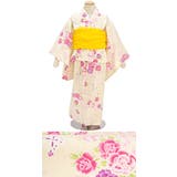 浴衣 子供 女の子 花柄 バラ 桜 蝶々 紅梅織り クリーム ゆかた 女児 | BiSOU | 詳細画像2
