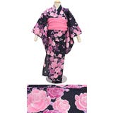 浴衣 子供 女の子 花柄 バラ 桜 蝶々 紅梅織り 濃紺 ゆかた 女児 | BiSOU | 詳細画像2