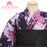浴衣 子供 女の子 花柄 バラ 桜 蝶々 紅梅織り 濃紺 ゆかた 女児 | BiSOU | 詳細画像1