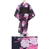 浴衣 子供 女の子 花柄 バラ 桜 蝶々 紅梅織り 濃紺 ゆかた 女児 | BiSOU | 詳細画像2