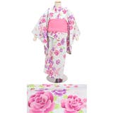 浴衣 子供 女の子 花柄 バラ 桜 蝶々 紅梅織り 水色 ゆかた 女児 | BiSOU | 詳細画像2