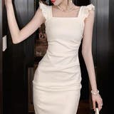 ベージュ | アシンメトリー肩フリルワンピース | SPIGA