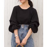 ブラック | ボリュームスリーブ七分ブラウス | SpRay