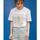 ホワイト | 線描きバラプリント Tシャツ | SpRay