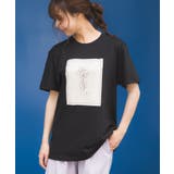 ブラック | 線描きバラプリント Tシャツ | SpRay