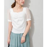アイボリー | ドットチュール袖シャーリングTOPS | SpRay