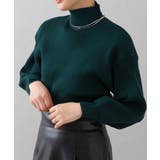 ダークグリーン | ボリュ ム袖ボトルネックニットトップス バルーンスリーブ | SpRay