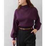 パープル | ボリュ ム袖ボトルネックニットトップス バルーンスリーブ | SpRay