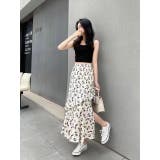 アイボリー | 花柄フリルロングスカート | SpRay