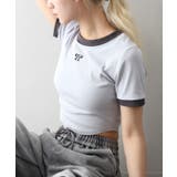 サックスブルー | リボン半袖リンガーTシャツ | SpRay