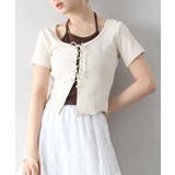 アイボリー | レ－スアップフェイクレイヤ－ドトップス | SpRay