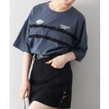 ブルー | ロゴ刺繍レース Tシャツ | SpRay