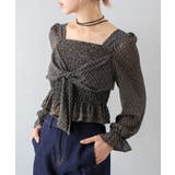 ブラック | チェックシャーリングリボンブラウス | SpRay