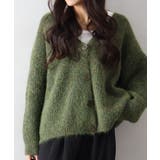 グリーン | 起毛アゼ編Vネックカーディガン | SpRay