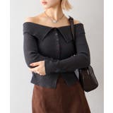 チャコールグレー | 襟付きオフショルニット | SpRay