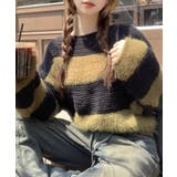 カーキ/ブラック | シャギーボーダークロップドニット | SpRay