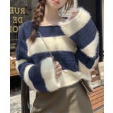 ホワイト×ネイビー | シャギーボーダークロップドニット | SpRay