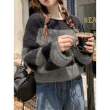 グレー/ブラック | シャギーボーダークロップドニット | SpRay