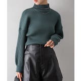 グリーン | ボリューム袖ボトルネックニット | SpRay