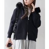 ブラック | ファー付ニットロングジップパーカー | SpRay