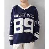 ネイビー | ナンバリングジャガードＶネックニット | SpRay