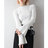 ホワイト | ラメフレアスリーブハイネックニット | SpRay