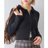 ブラック | フェザー衿ジップカーディガン | SpRay