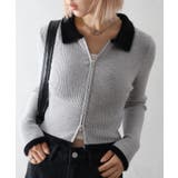 グレー | フェザー衿ジップカーディガン | SpRay