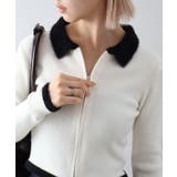 アイボリー | フェザー衿ジップカーディガン | SpRay