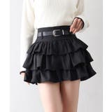 ブラック | ベルト付ティアードミニスカート | SpRay