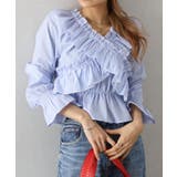 サックスブルー | ストライプクロスフリルブラウス | SpRay