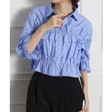 サックス/ホワイト | フリル5分袖クロップドシャツ | SpRay