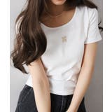 オフホワイト | テレコ刺繍モチーフTシャツ | SpRay