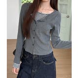 グレー | ボーダーレイヤードカーディガン | SpRay