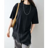 ブラック | すそレースショートスリーブTシャツ | SpRay