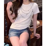 オフホワイト | スタッズネックレスプリントTシャツ | SpRay