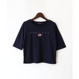 ネイビー | USA刺繍ロゴショートスリーブTシャツ | SpRay