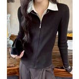 ブラック | フェイクレイヤードジップカーディガン | SpRay