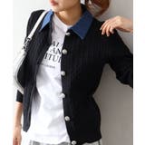 ブラック | デニム切替ケーブルカーディガン | SpRay