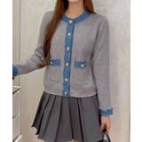 デニム切替ノーカラーカーディガン | SpRay | 詳細画像2 