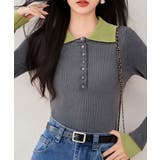 グレー | 配色ニットポロシャツ | SpRay