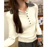 オフホワイト | 配色ニットポロシャツ | SpRay