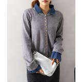 デニム切替ニットカーディガン | SpRay | 詳細画像33 