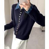 ネイビー | デニム切替ニットカーディガン | SpRay