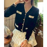 ブラック | バイカラーVネックカーディガン | SpRay