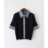 ブラック | デニム切替ショートスリーブカーディガン | SpRay