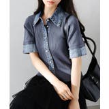 チャコールグレー | デニム切替ショートスリーブカーディガン | SpRay